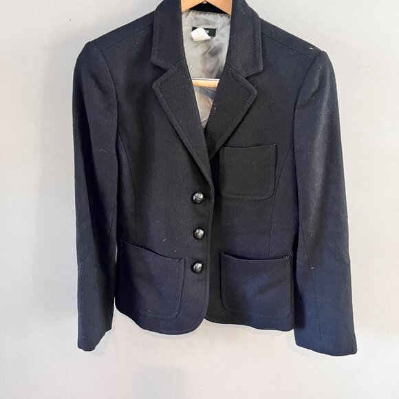 Vintage J. Crew‎ Robert Noble Scottish Wool Black Blazer- Size 6 - Picture 1 of 7